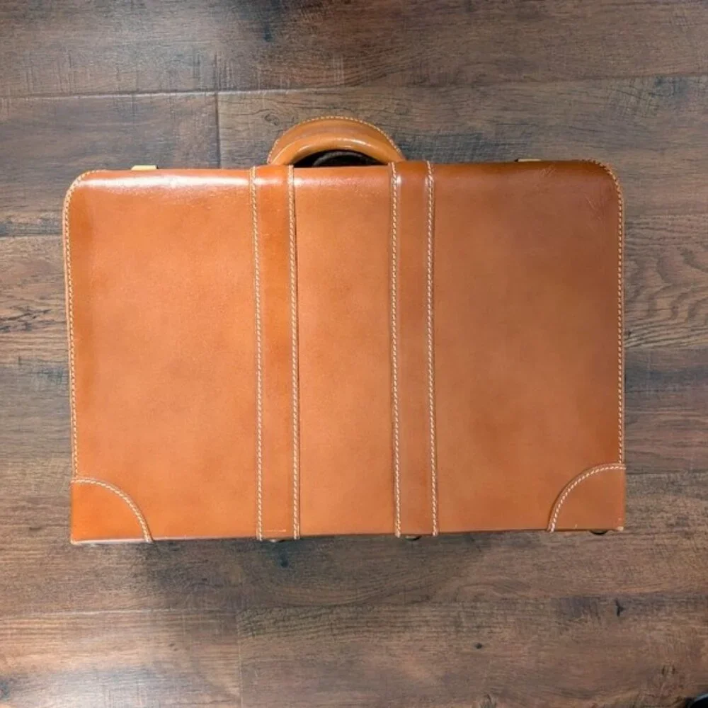 Vintage Lido New York Cowhide Leather Suitcase/Luggage/Retro Travel‎